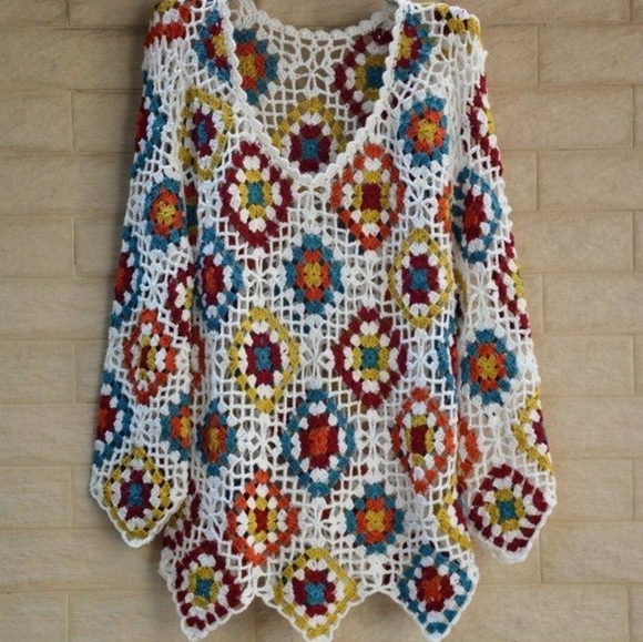 Spring Granny Square boho top, handmade - Picture 4 of 9